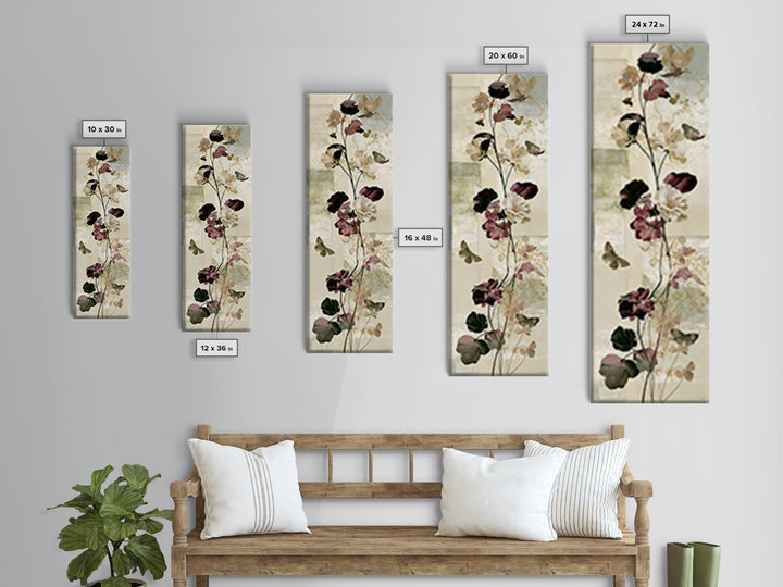 Botanical Collage with Butterflies and Old Paper Canvas Print, Eclectic Art, Wall Art, Living Room Decor, Fine Art, Eclectic, ECL-1x3-1