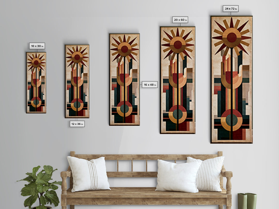 Geometric Sun and Hand Motif Framed Canvas Print, Eclectic Art, Boho Decor, Living Room Decor, Abstract Art, Eclectic, ECL-1x3-3