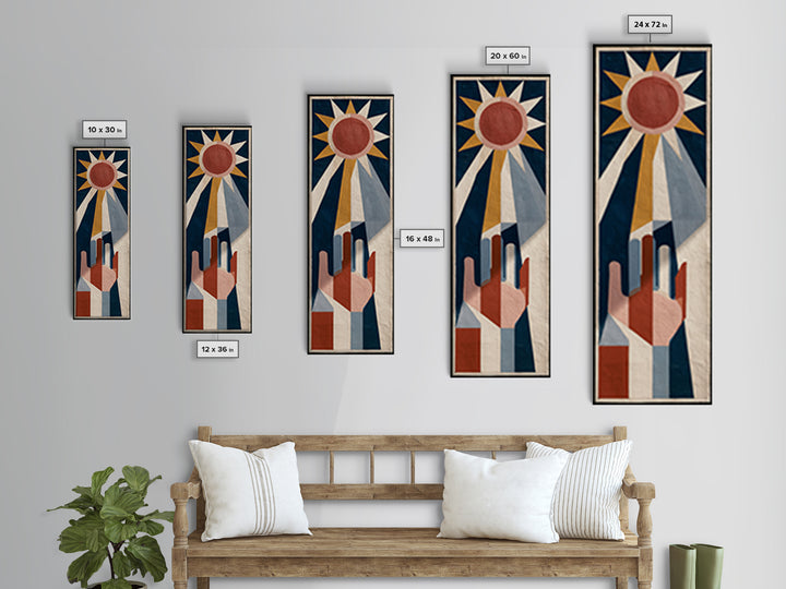 Geometric Sun and Hand Motif Canvas Print, Eclectic Art, Digital Prints, Living Room Decor, Fine Art, Eclectic, Original Art, ECL-1x3-51