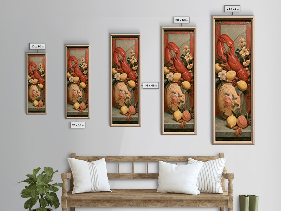 Unexpected Lobster and Lemons Still Life Framed Canvas Print, Eclectic Art, Living Room Decor, Oil Painting, Eclectic, ECL-1x3-54