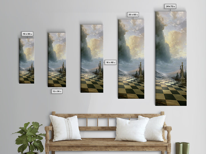 Playful Checkerboard Landscape Framed Canvas Print, Eclectic Art, Large Wall Art, Living Room Decor, Fine Art, Eclectic, ECL-1x3-69