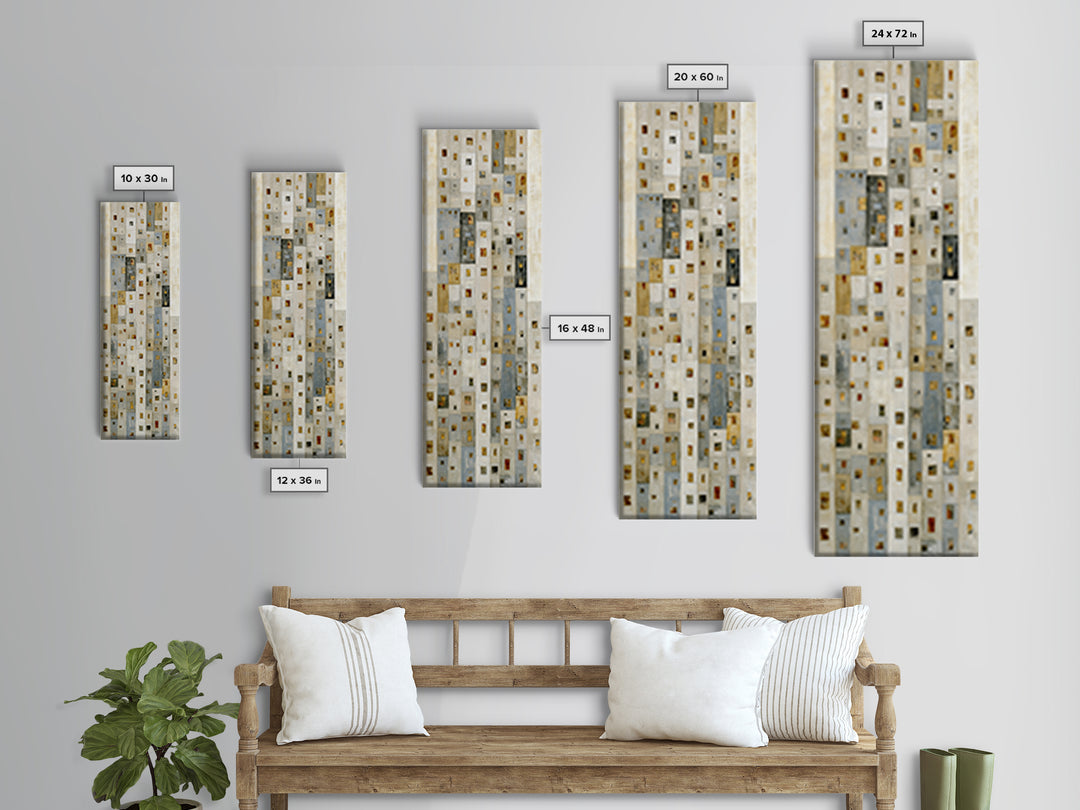 Naive Cityscape with Patterned Windows Canvas Print, Eclectic Art, Textured Painting, Living Room Decor, Fine Art, Eclectic, ECL-1x3-72