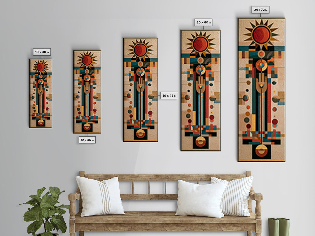 Geometric Sun and Hand Motif Framed Canvas Print, Eclectic Art, Wall Art Prints, Living Room Decor, Fine Art, Eclectic, ECL-1x3-75