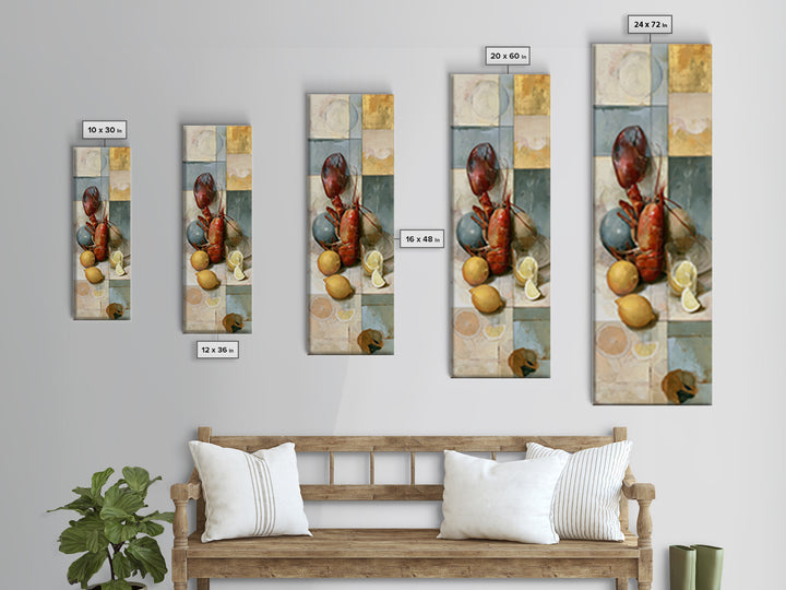 Unexpected Lobster and Lemons Still Life Canvas Print, Eclectic Art, Art, Living Room Decor, Fine Art, Eclectic, Large Wall Art, ECL-1x3-78