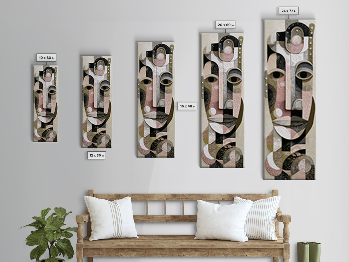 Abstract Mask with Playful Textures Framed Canvas Print, Eclectic Art, Boho, Living Room Decor, Abstract Art, Eclectic, ECL-1x3-8