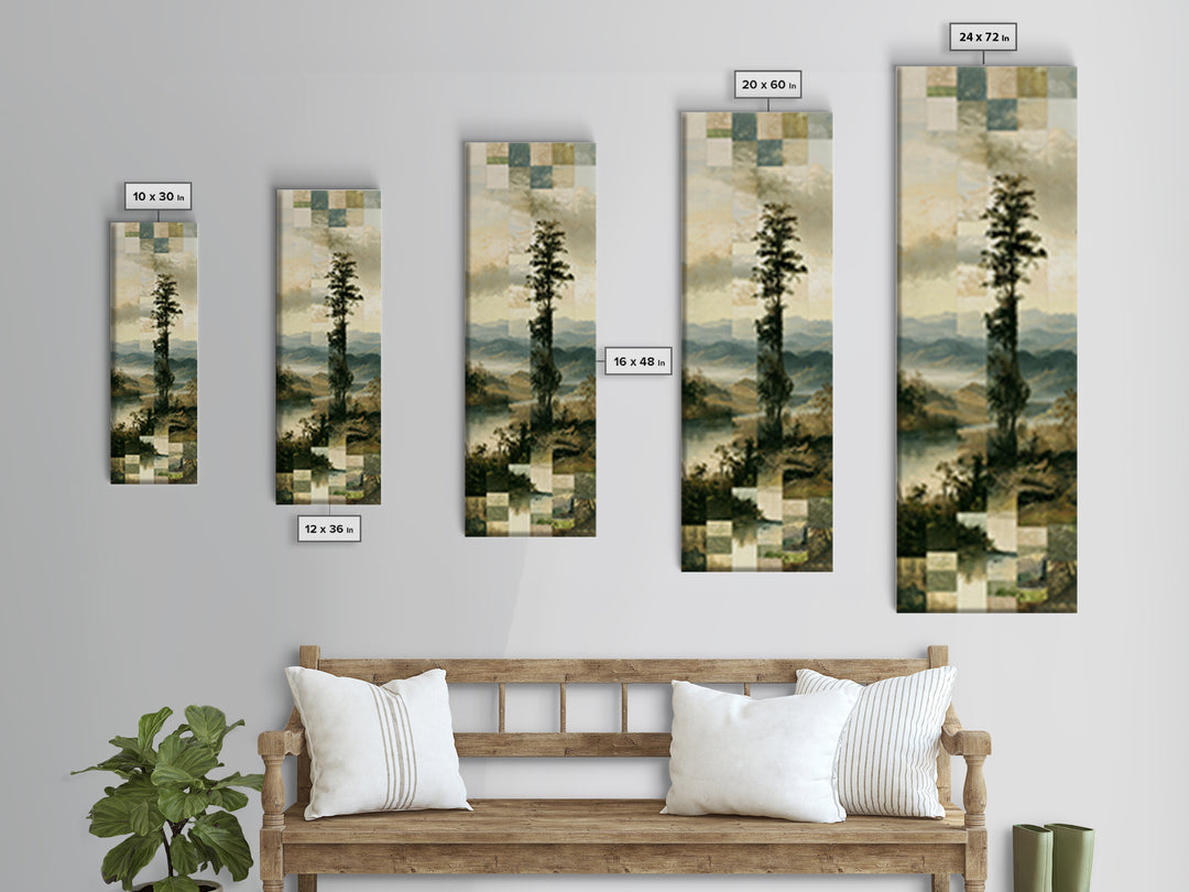 Bohemian Patchwork Landscape Framed Canvas Print, Eclectic Art, Statement Artwork, Living Room Decor, Oil Painting, Eclectic, ECL-1x3-84