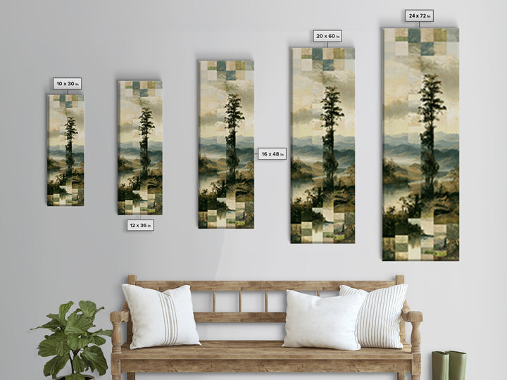Bohemian Patchwork Landscape Framed Canvas Print, Eclectic Art, Statement Artwork, Living Room Decor, Oil Painting, Eclectic, ECL-1x3-84