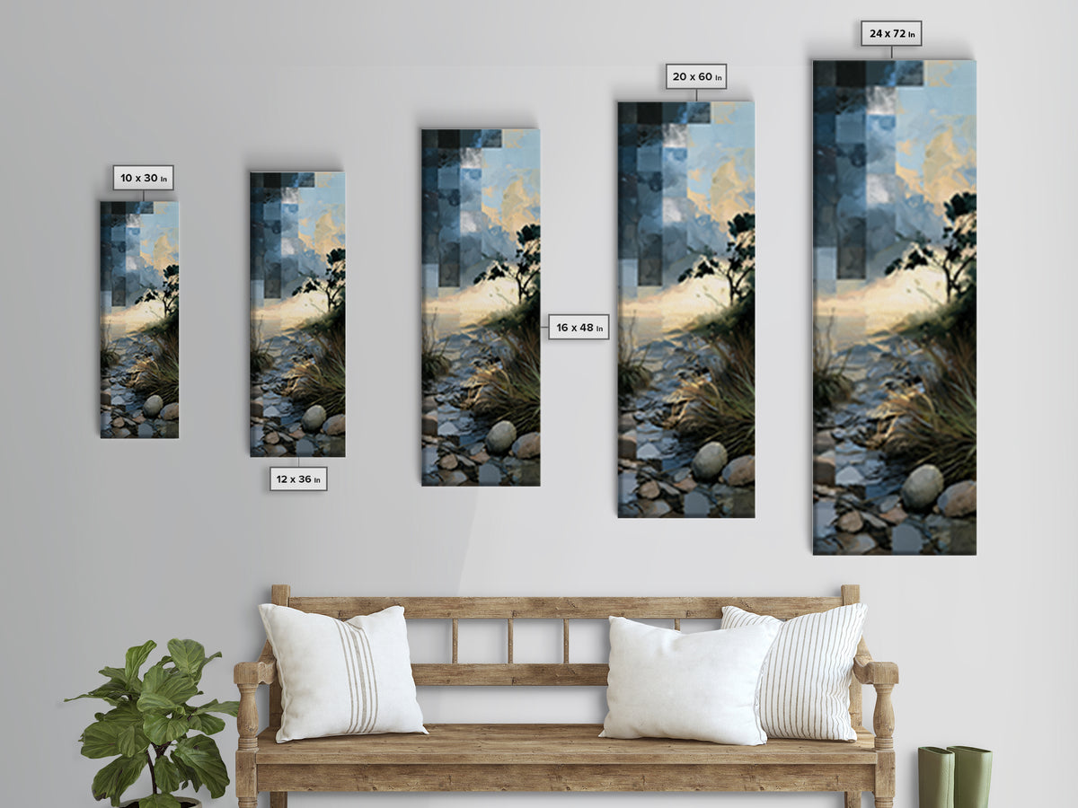 Playful Checkerboard Landscape Canvas Print, Eclectic Art, Digital Print, Living Room Decor, Watercolor Art, Eclectic, ECL-1x3-93