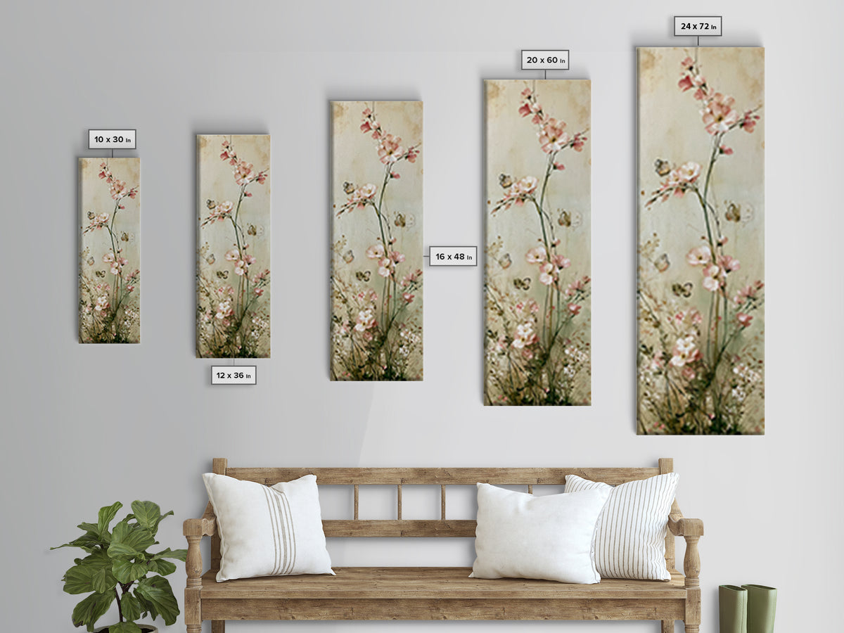 Botanical Collage with Butterflies and Old Paper Canvas Print, Eclectic Art, Printable, Living Room Decor, Fine Art, Eclectic, ECL-1x3-97