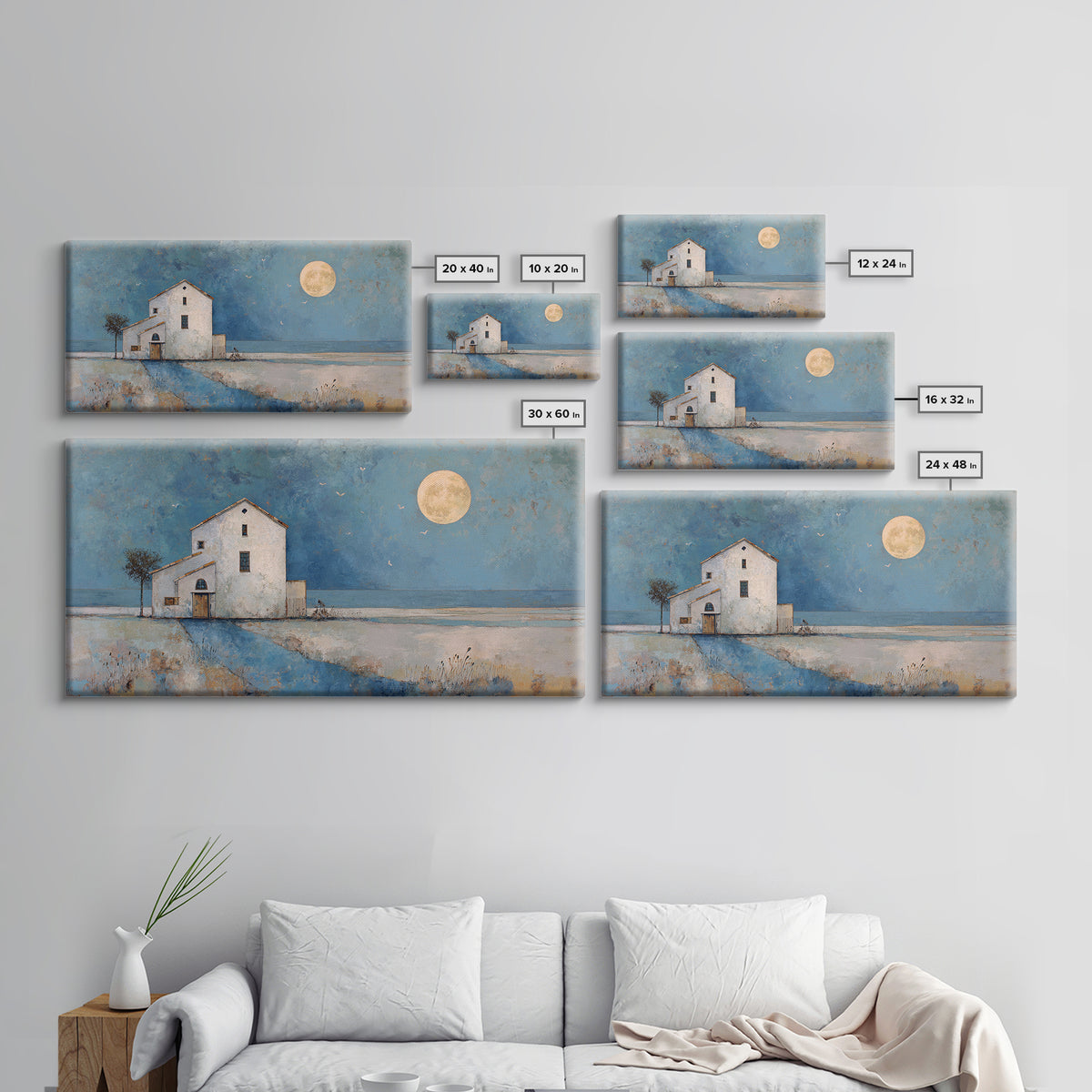 Folk Art House Framed Canvas Print, Eclectic Art, Boho, Living Room Decor, Fine Art, Eclectic, Unique Wall Art, Boho Decor, ECL-2x1-3
