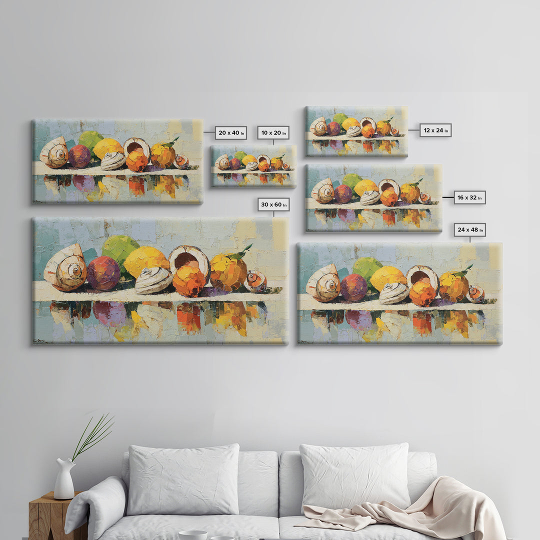 Unexpected Lobster and Lemons Still Life Framed Canvas Print, Eclectic Art, Living Room Decor, Watercolor Art, Eclectic, ECL-2x1-38