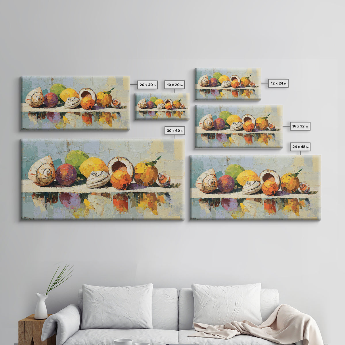 Unexpected Lobster and Lemons Still Life Framed Canvas Print, Eclectic Art, Living Room Decor, Watercolor Art, Eclectic, ECL-2x1-38