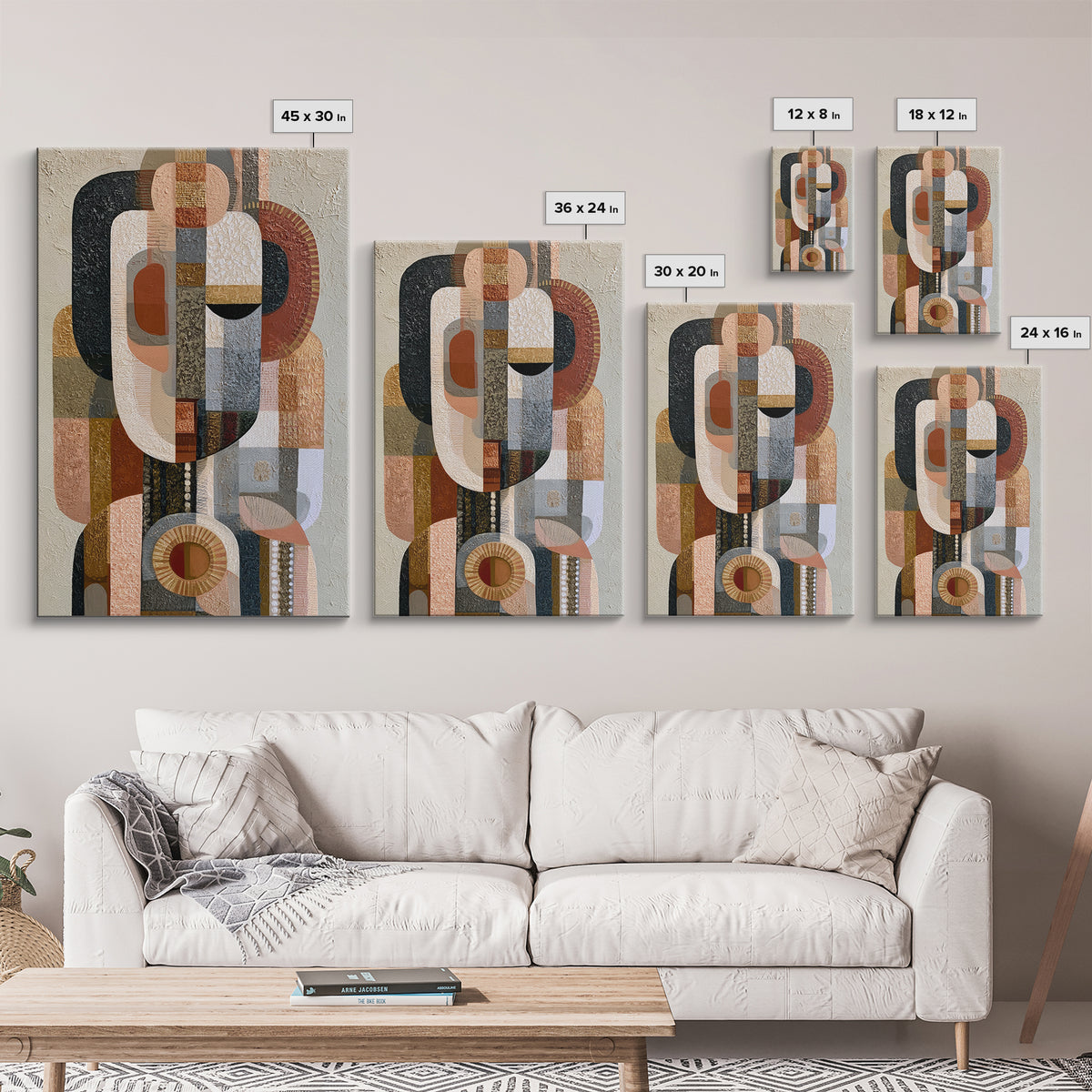 Abstract Mask with Playful Textures Framed Canvas Print, Eclectic Art, Boho Wall Art, Living Room Decor, Abstract Art, Eclectic, ECL-2x3-100