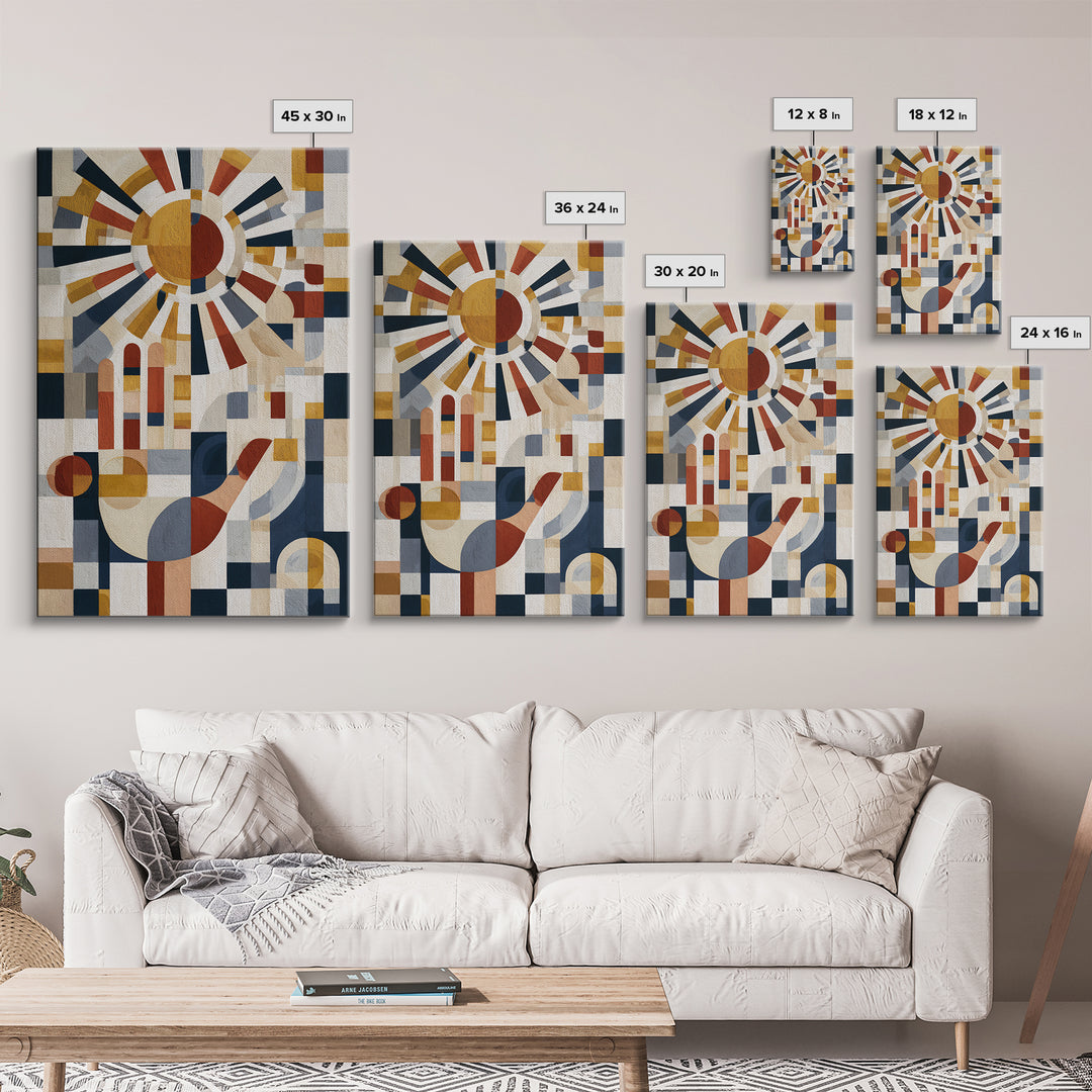 Geometric Sun and Hand Motif Canvas Print, Eclectic Art, Unique Wall Art, Living Room Decor, Abstract Art, Eclectic, Home Decor, ECL-2x3-23