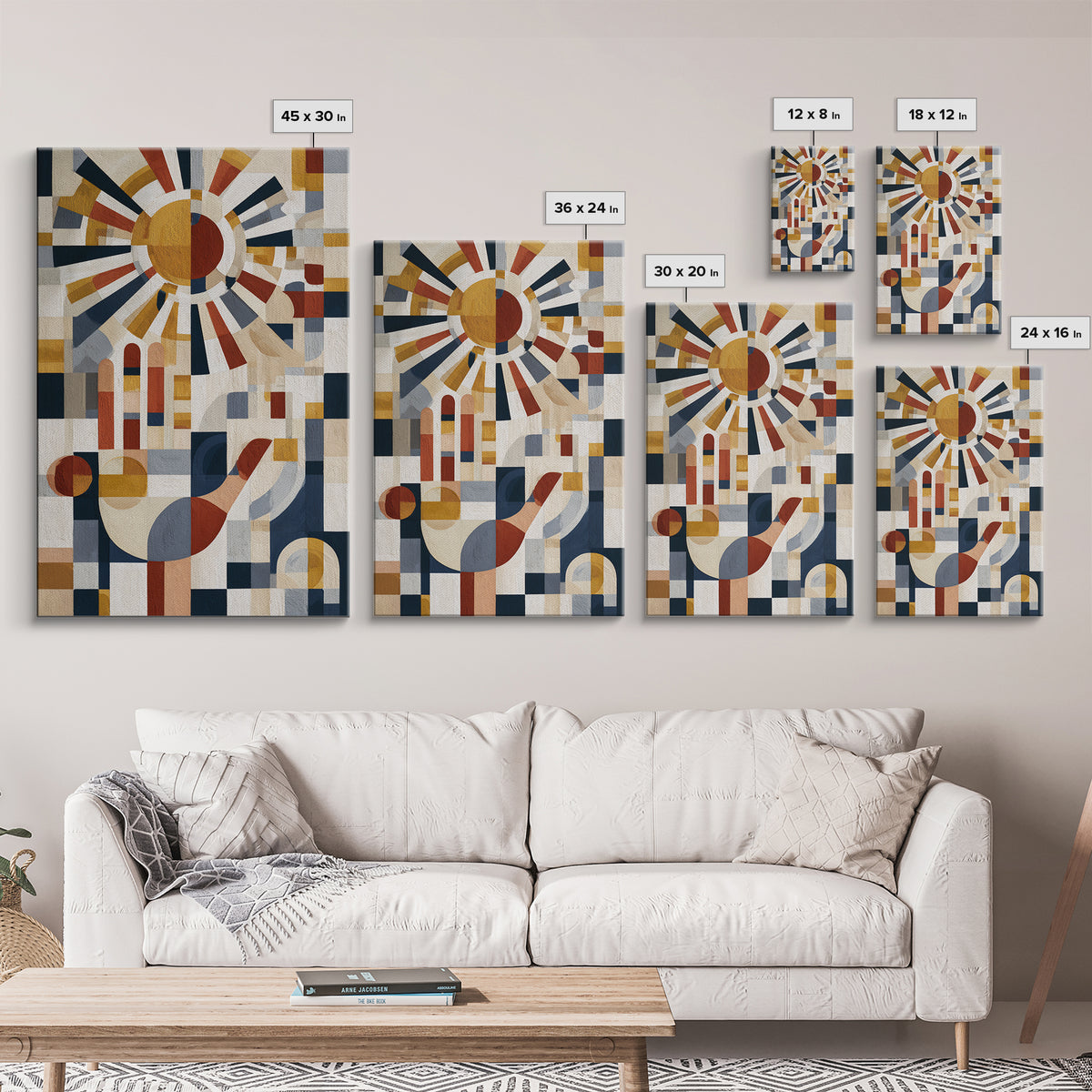 Geometric Sun and Hand Motif Canvas Print, Eclectic Art, Unique Wall Art, Living Room Decor, Abstract Art, Eclectic, Home Decor, ECL-2x3-23