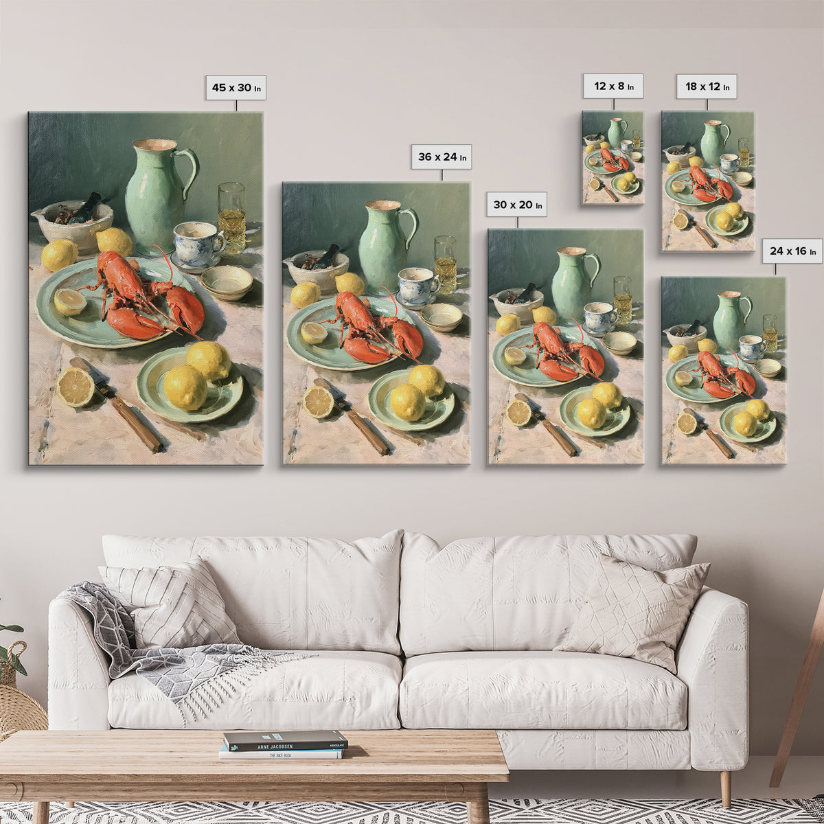 Unexpected Lobster and Lemons Still Life Framed Canvas Print, Eclectic Art, Digital Art, Living Room Decor, Abstract Art, ECL-2x3-26