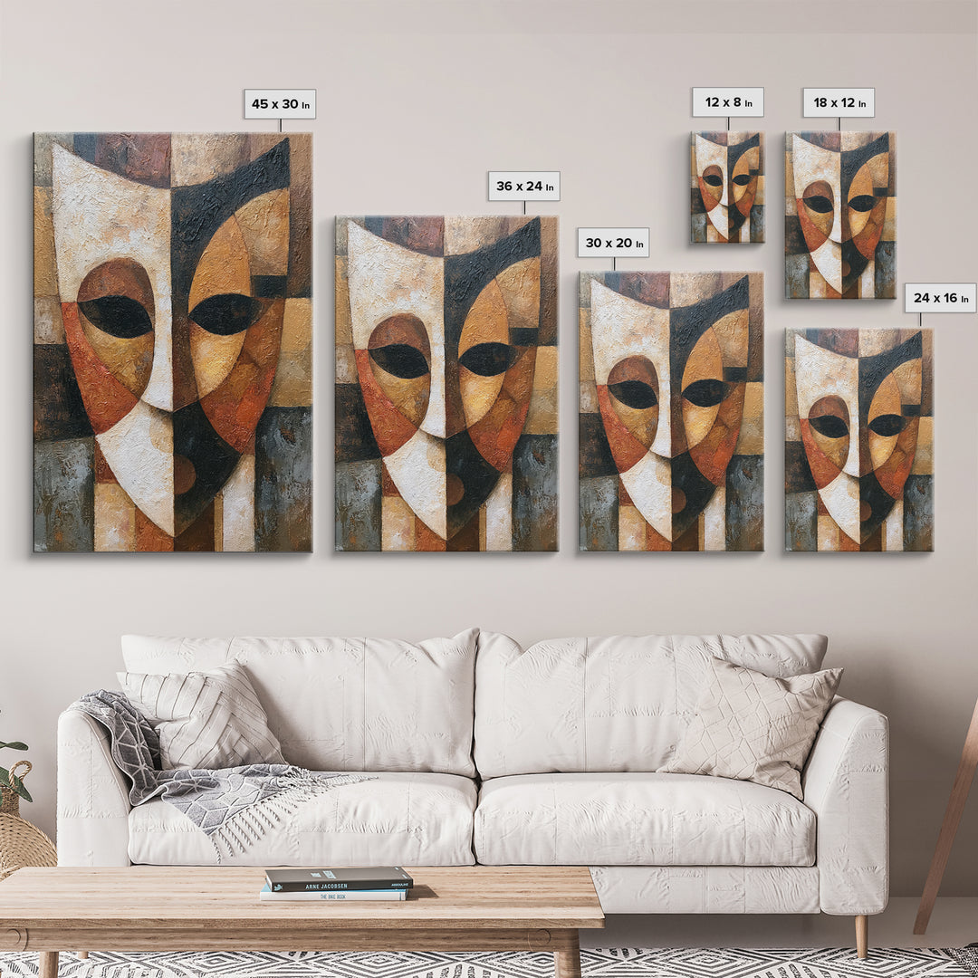 Abstract Mask with Playful Textures Framed Canvas Print, Eclectic Art, Minimalist Decor, Living Room Decor, Fine Art, Eclectic, ECL-2x3-28