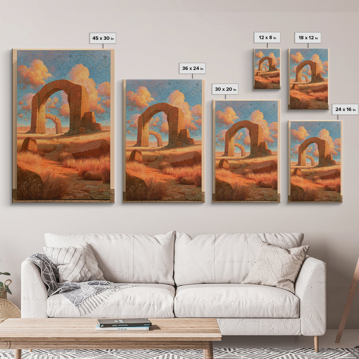 Surreal Desert with Floating Arches Framed Canvas Print, Eclectic Art, Printable, Living Room Decor, Oil Painting, Eclectic, ECL-2x3-6