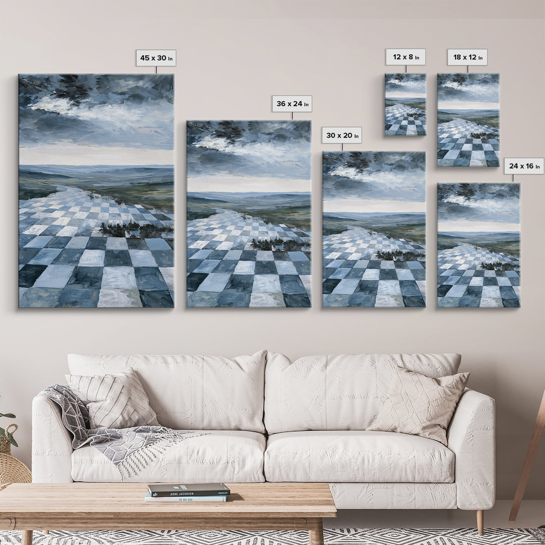 Playful Checkerboard Landscape Canvas Print, Eclectic Art, Modern Decor, Living Room Decor, Oil Painting, Eclectic, Wall Decor, ECL-2x3-65