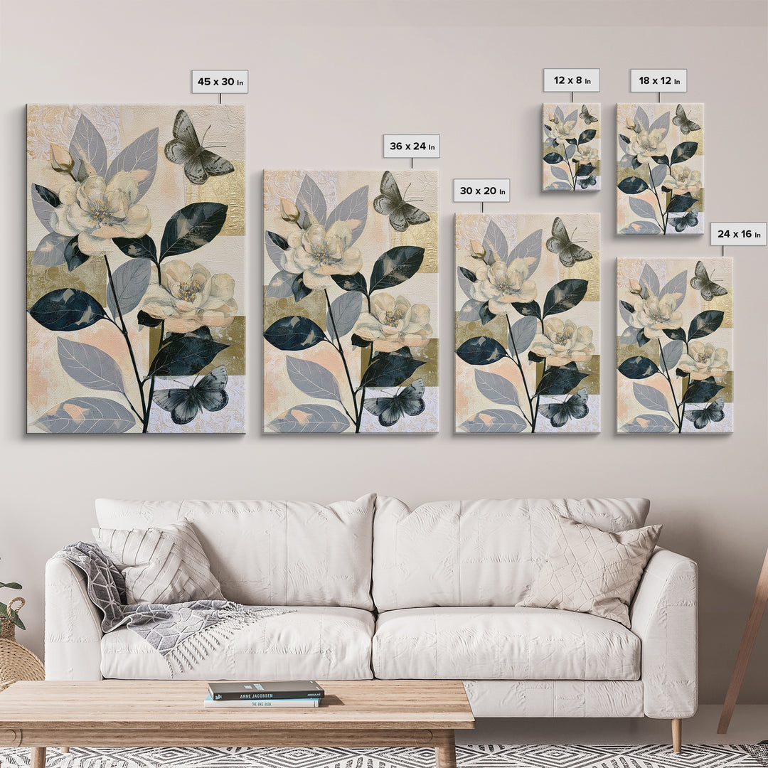 Botanical Collage with Butterflies and Old Paper Canvas Print, Eclectic Art, Fine Art Print, Living Room Decor, Eclectic, ECL-2x3-93