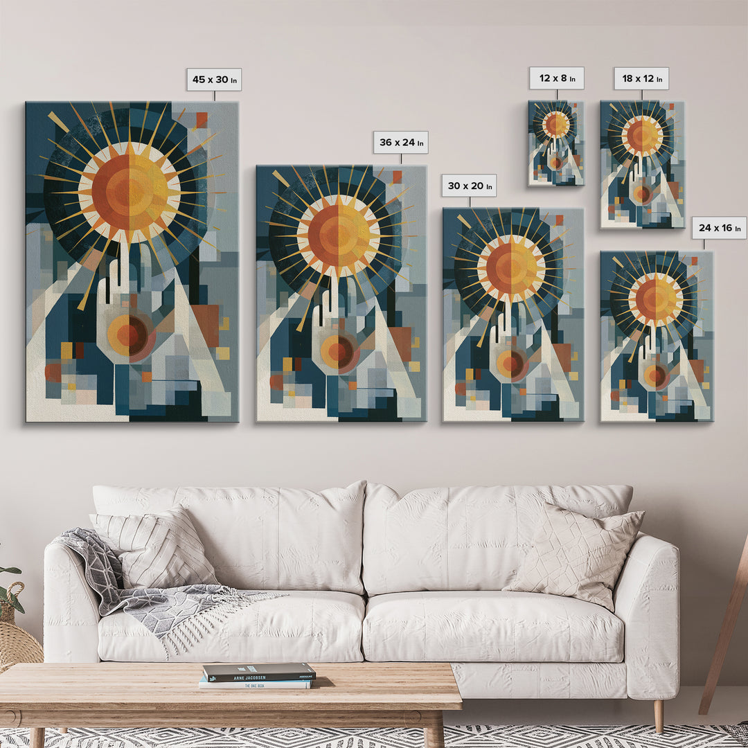 Geometric Sun and Hand Motif Canvas Print, Eclectic Art, Printable Wall Art, Living Room Decor, Abstract Art, Eclectic, ECL-2x3-95