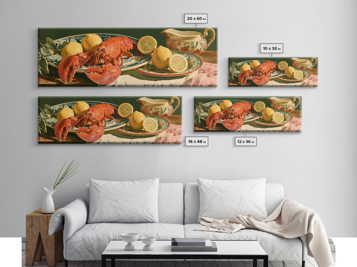 Unexpected Lobster and Lemons Still Life Framed Canvas Print, Eclectic Art, Large Wall Art, Living Room Decor, Eclectic, ECL-3x1-10