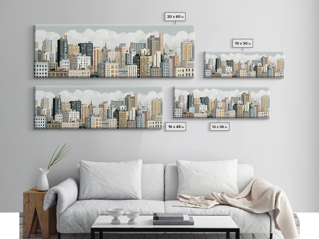 Naive Cityscape with Patterned Windows Canvas Print, Eclectic Art, Oil Painting, Living Room Decor, Abstract Art, Eclectic, ECL-3x1-100