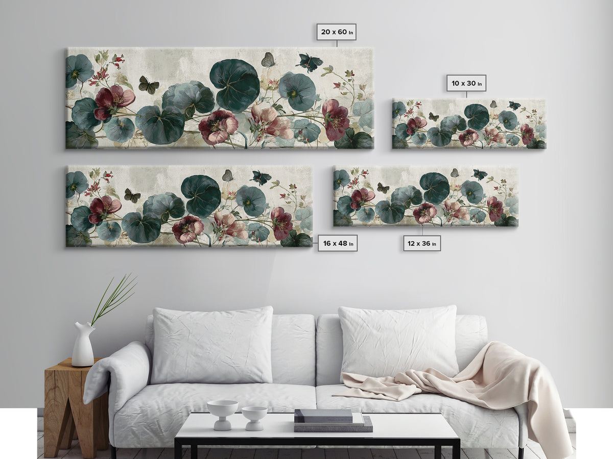 Botanical Collage with Butterflies and Old Paper Canvas Print, Eclectic Art, Statement Artwork, Living Room Decor, Eclectic, ECL-3x1-29