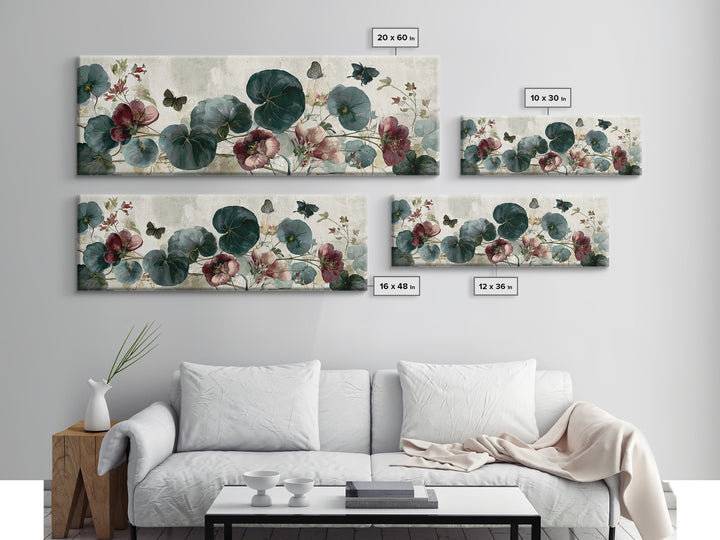 Botanical Collage with Butterflies and Old Paper Canvas Print, Eclectic Art, Statement Artwork, Living Room Decor, Eclectic, ECL-3x1-29