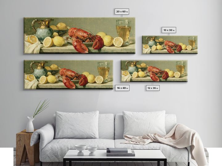 Unexpected Lobster and Lemons Still Life Canvas Print, Eclectic Art, Digital Print, Living Room Decor, Abstract Art, Eclectic, ECL-3x1-34