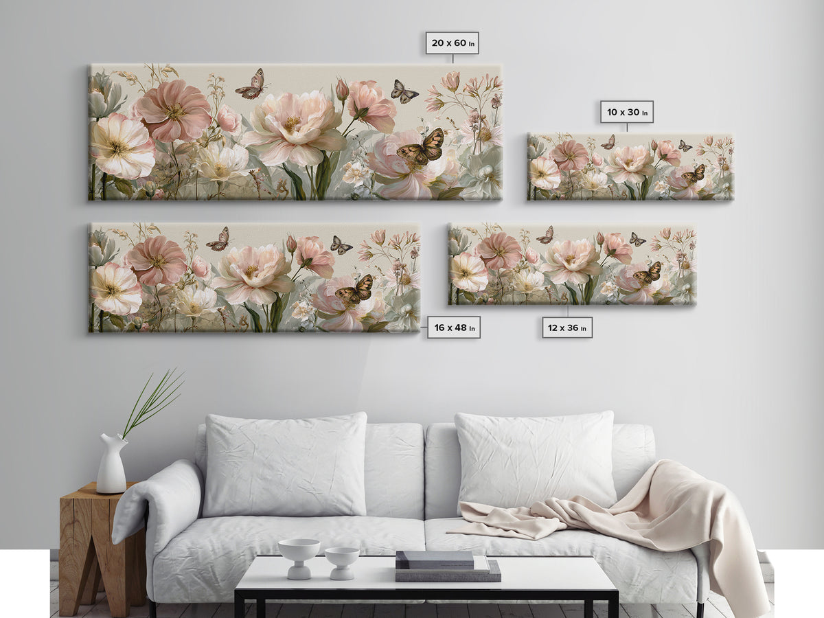 Botanical Collage with Butterflies and Old Paper Canvas Print, Eclectic Art, Contemporary Art, Living Room Decor, Eclectic, ECL-3x1-53