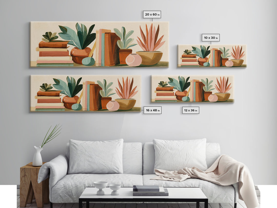 Colorful Book and Plant Still Life Framed Canvas Print, Eclectic Art, Art Prints, Living Room Decor, Fine Art, Eclectic, ECL-3x1-63