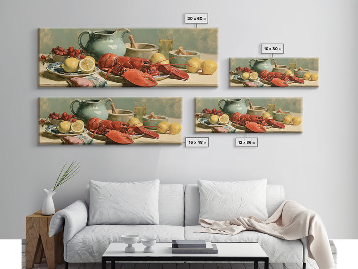 Unexpected Lobster and Lemons Still Life Framed Canvas Print, Eclectic Art, Dopamine Decor, Living Room Decor, Eclectic, ECL-3x1-82