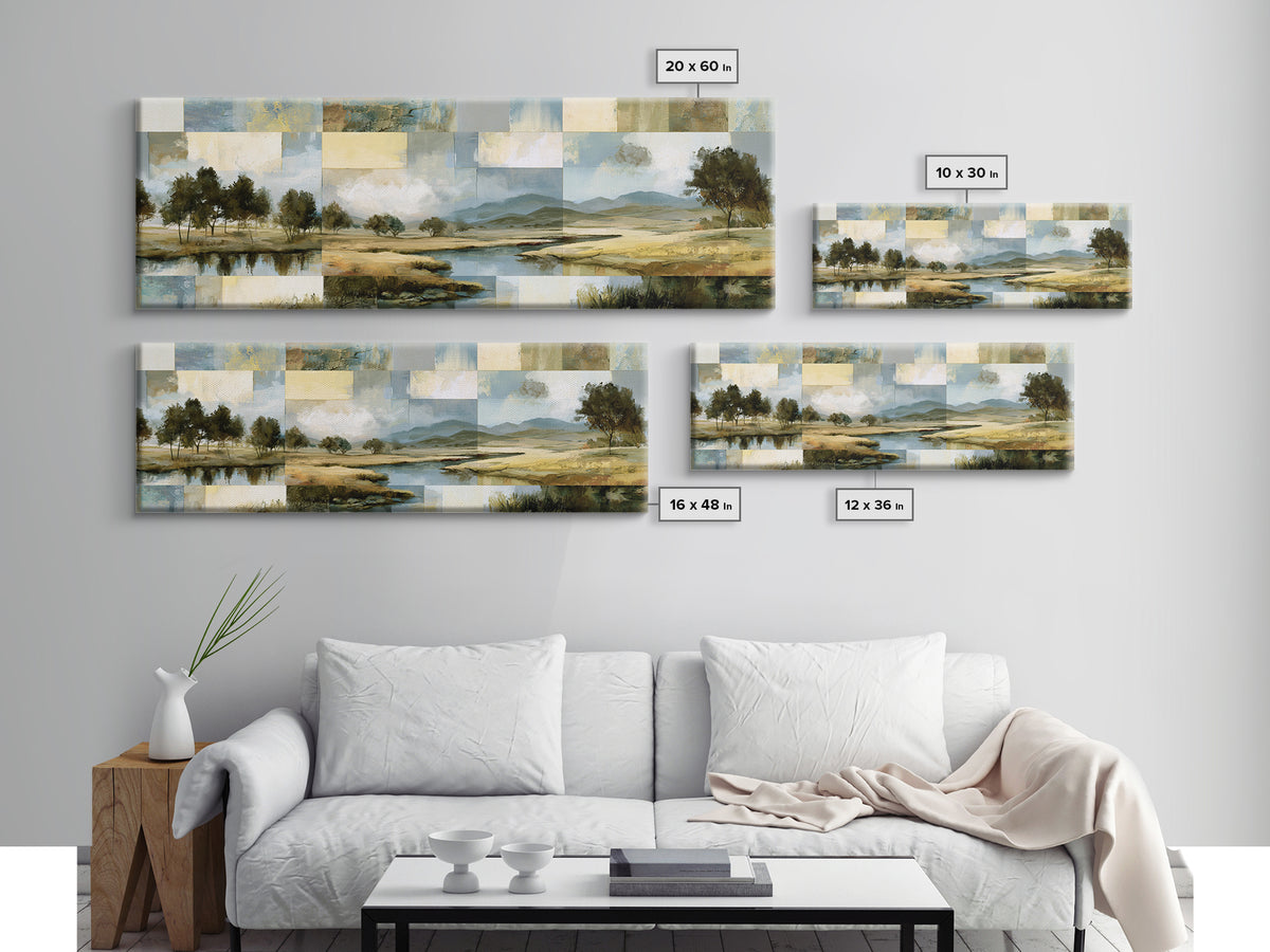 Bohemian Patchwork Landscape Canvas Print, Eclectic Art, Wall Decor, Living Room Decor, Fine Art, Eclectic, Boho, Artwork, ECL-3x1-88