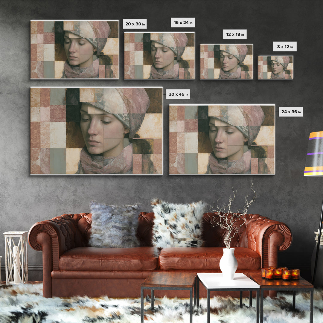 Surreal Portrait with Mismatched Patterned Clothing Canvas Print, Eclectic Art, Fine Art Print, Living Room Decor, Eclectic, ECL-3x2-30