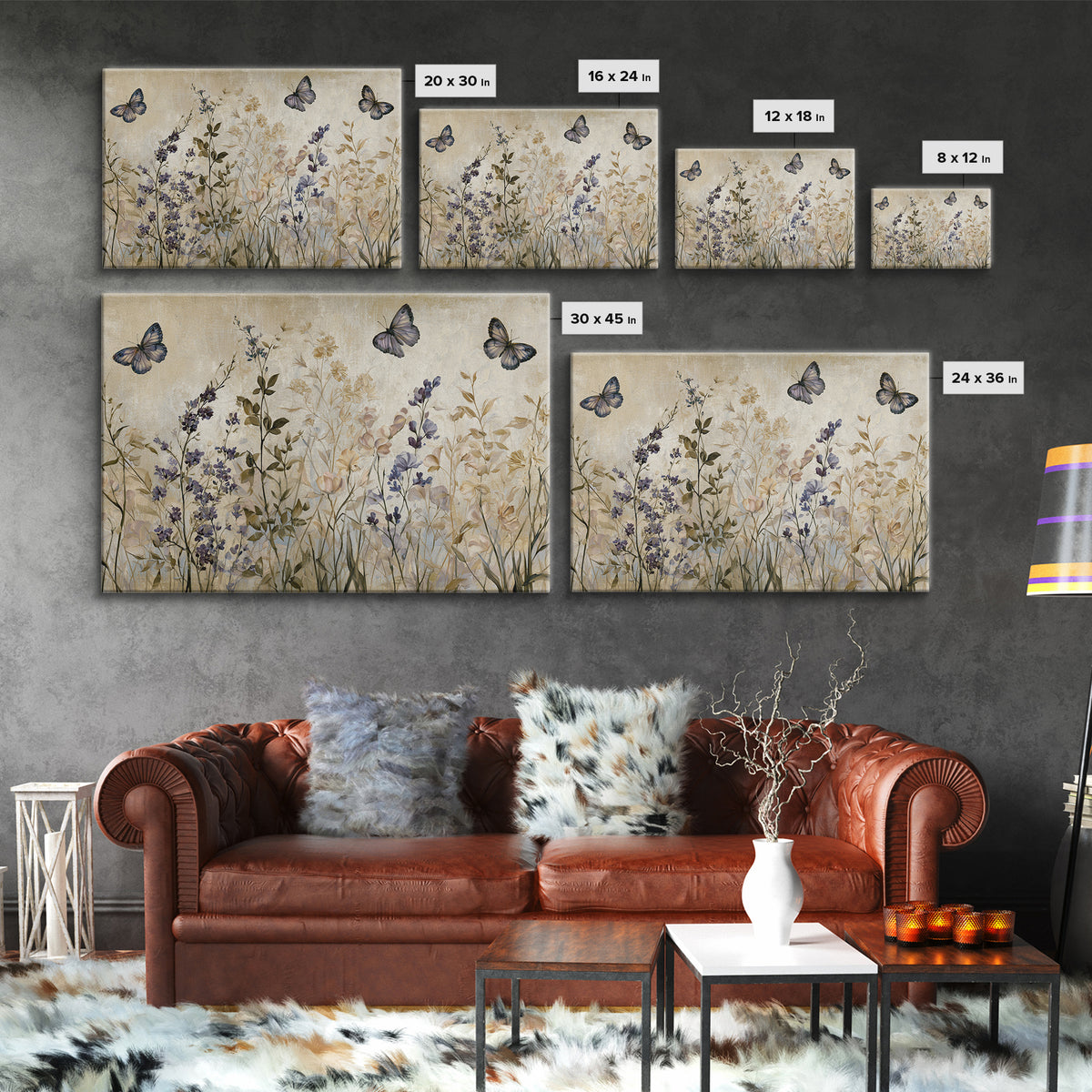 Botanical Collage with Butterflies and Old Paper Framed Canvas Print, Eclectic Art, Wall Decor, Living Room Decor, Eclectic, ECL-3x2-65