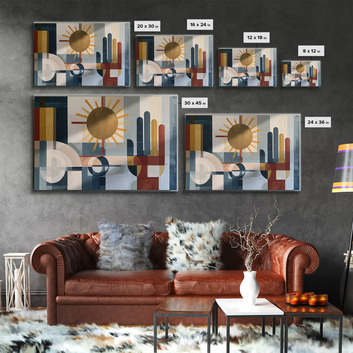 Geometric Sun and Hand Motif Canvas Print, Eclectic Art, Fine Art Print, Living Room Decor, Abstract Art, Eclectic, ECL-3x2-67