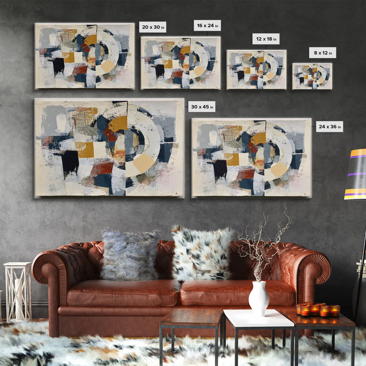 Abstract Shapes Layered Framed Canvas Print, Eclectic Art, Contemporary Art, Living Room Decor, Fine Art, Eclectic, ECL-3x2-8