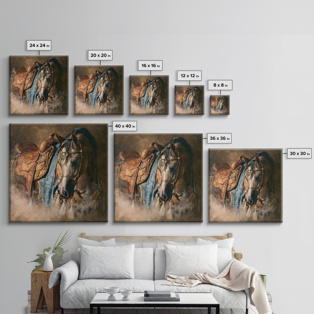 Arabian Horse with Ornate Tack and Silk Canvas Print, Equestrian Art, Living Room Decor, Oil Painting, Equestrian, EQU-1x1-15