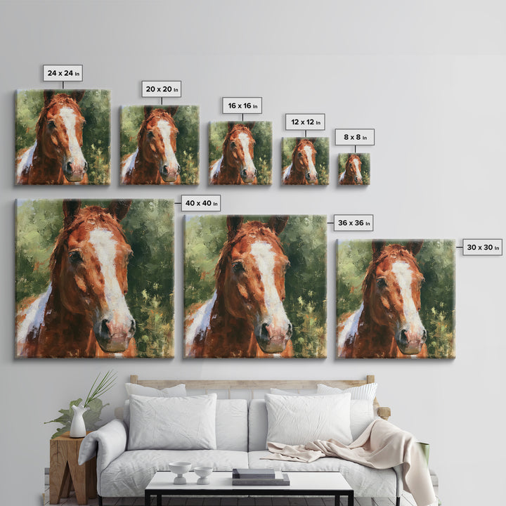 Chestnut Horse Portrait Framed Canvas Print, Equestrian Art, Statement Artwork, Living Room Decor, Fine Art, Equestrian, EQU-1x1-33