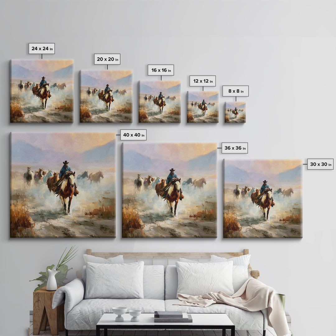 Wild Mustang Herd Crossing Desert Plains Canvas Print, Equestrian Art, Printable Art, Living Room Decor, Equestrian, EQU-1x1-56