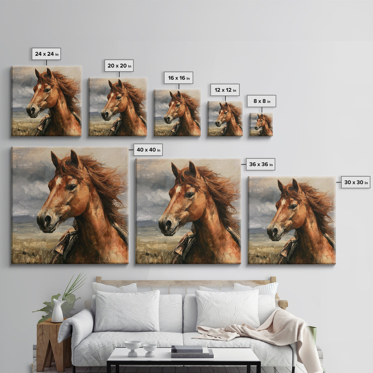 Chestnut Horse Portrait Framed Canvas Print, Equestrian Art, Statement Artwork, Living Room Decor, Fine Art, Equestrian, EQU-1x1-57
