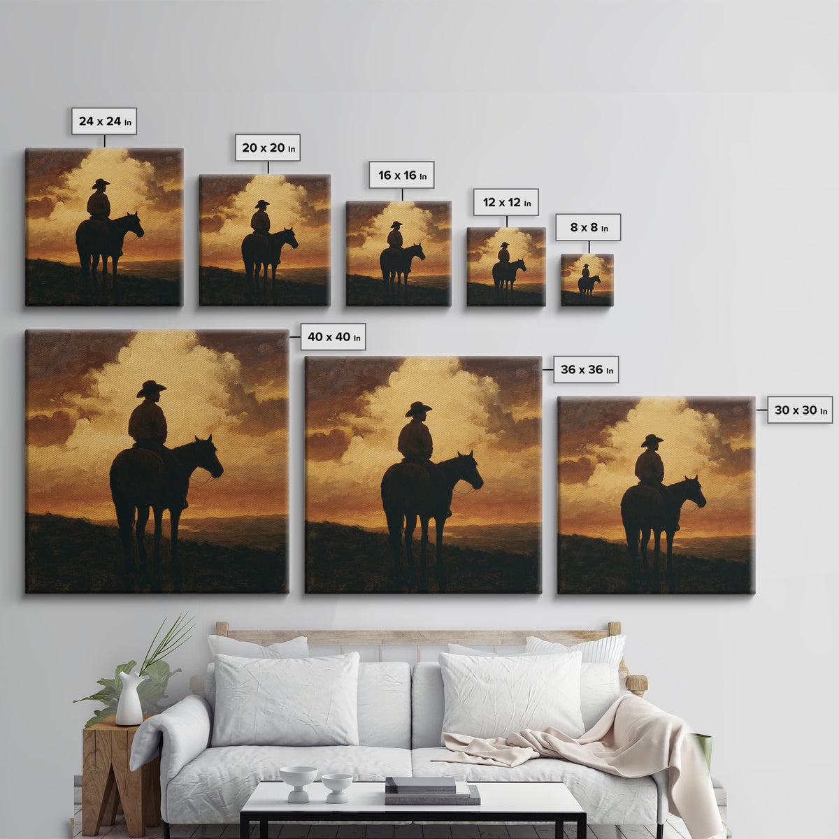 Equestrian Rider Silhouette at Sunrise Canvas Print, Equestrian Art, Wall Art, Living Room Decor, Fine Art, Equestrian, EQU-1x1-99