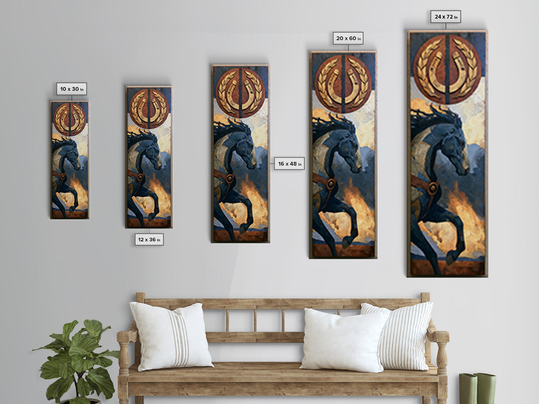 Equestrian Crest with Laurel and Horseshoe Canvas Print, Equestrian Art, Abstract Painting, Living Room Decor, Equestrian, EQU-1x3-10