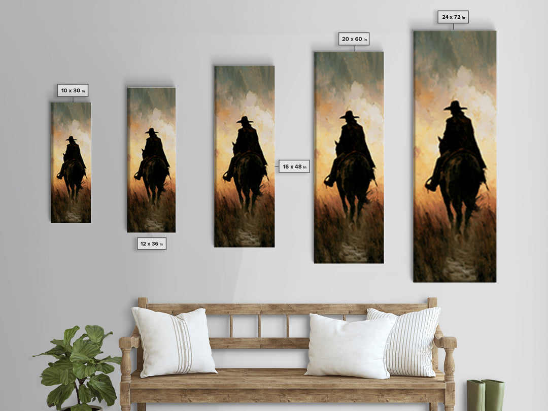 Equestrian Rider Silhouette at Sunrise Framed Canvas Print, Equestrian Art, Living Room Decor, Abstract Art, Equestrian, EQU-1x3-15