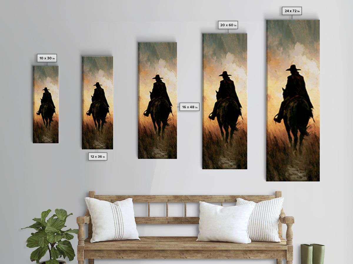 Equestrian Rider Silhouette at Sunrise Framed Canvas Print, Equestrian Art, Living Room Decor, Abstract Art, Equestrian, EQU-1x3-15