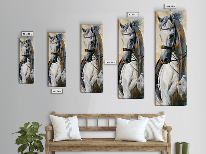 Dressage Horse in Refined Classical Pose Framed Canvas Print, Equestrian Art, Retro Poster, Living Room Decor, Equestrian, EQU-1x3-70