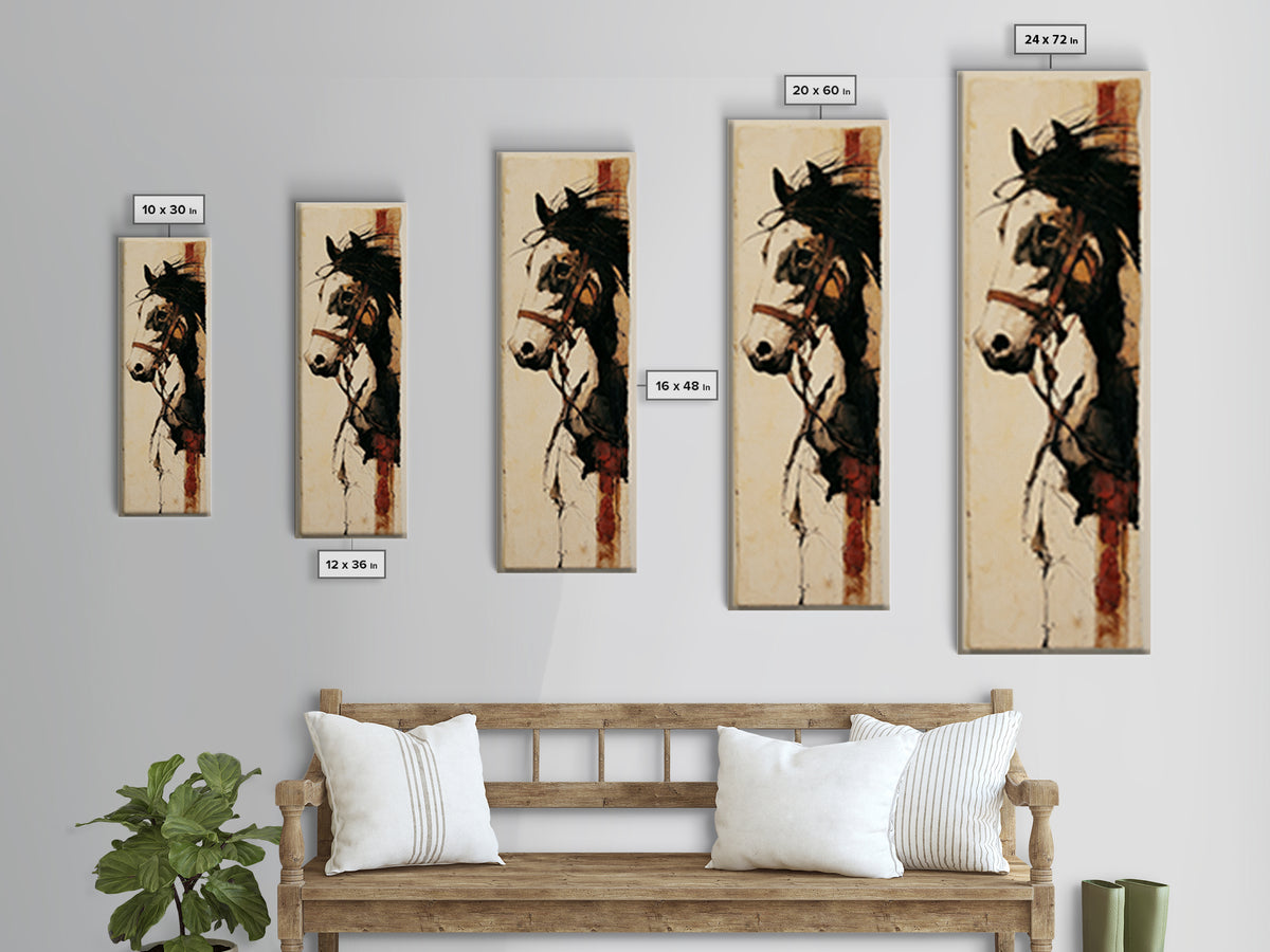 Minimal Horse Contour Drawing on Cream Paper Canvas Print, Equestrian Art, Oil Painting, Living Room Decor, Equestrian, EQU-1x3-73