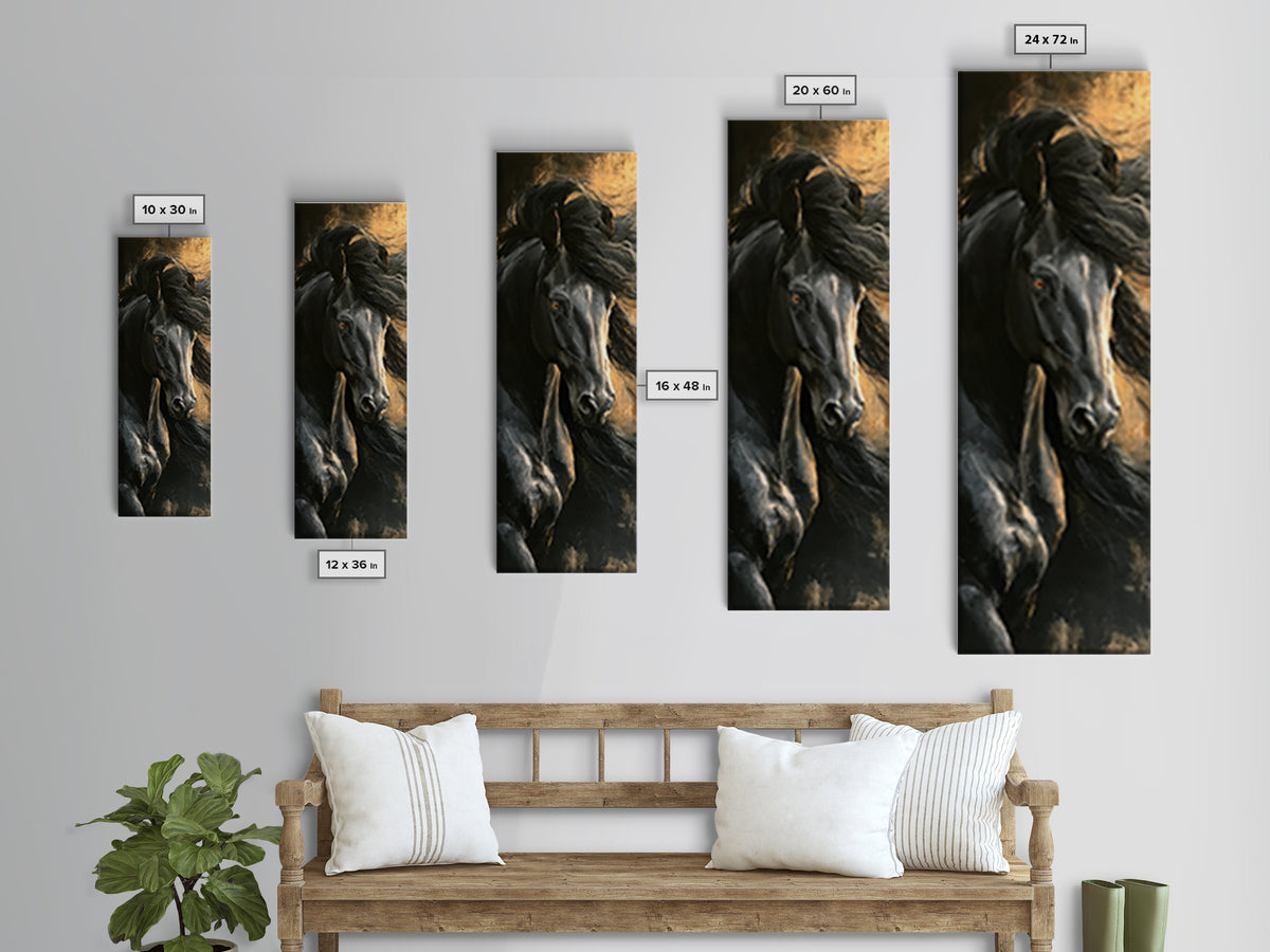 Black Horse Portrait on Deep Charcoal Background Canvas Print, Equestrian Art, Luxury Decor, Living Room Decor, Equestrian, EQU-1x3-86