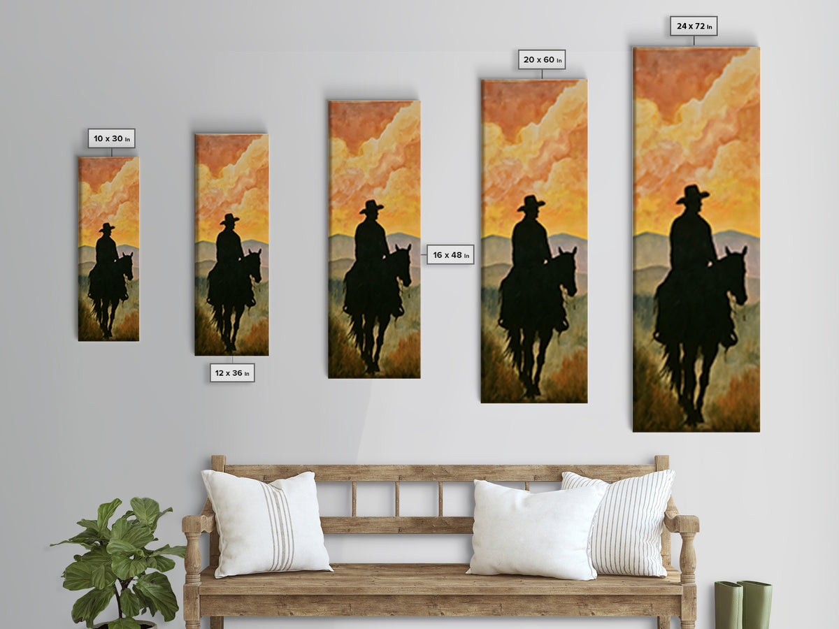 Equestrian Rider Silhouette at Sunrise Canvas Print, Equestrian Art, French Country Decor, Living Room Decor, Equestrian, EQU-1x3-87